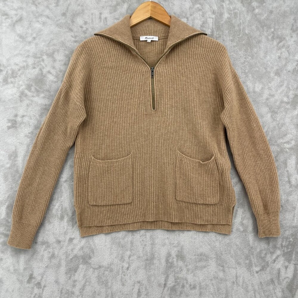 Madewell Glenbrook Half Zip Pullover Sweater Merino Wool Blend Beige